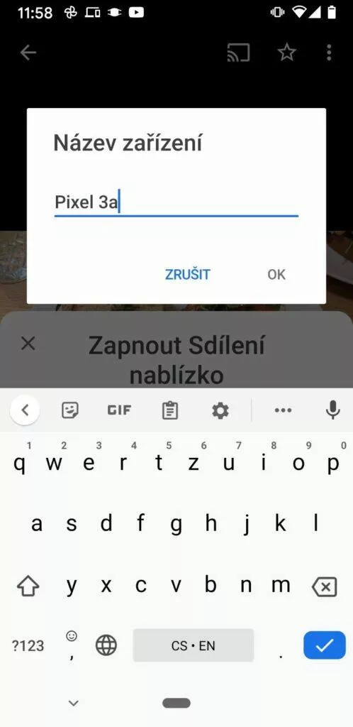 Sdílení nablízko zmena nazvu zarizeni