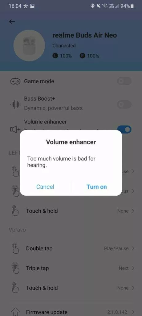 aplikace Realme Link vyšší hlasitost