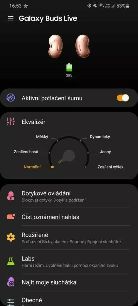 Galaxy Wearable hlavní karta