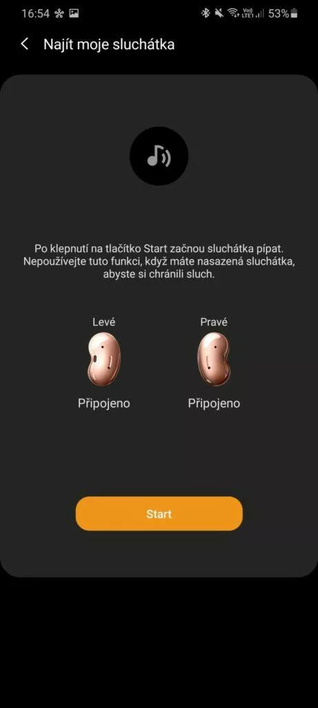 Galaxy Wearable hledání sluchátek