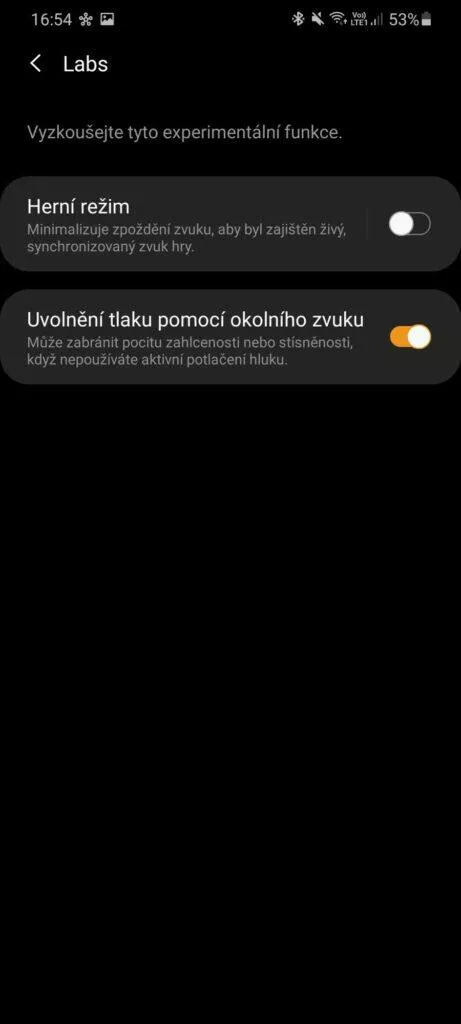 Galaxy Wearable labs herní režim uvolnění tlaku