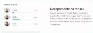 Google pro rodiny předplatné One