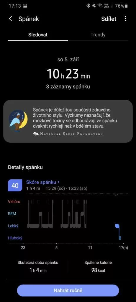 Samsung Health spánek