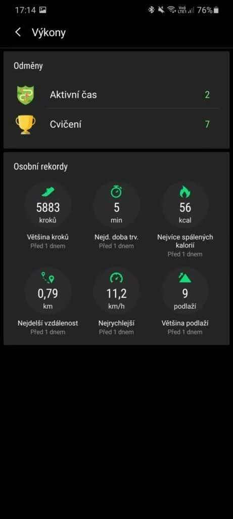Samsung Health výkony