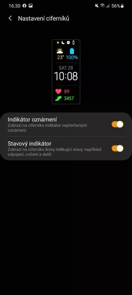 Galaxy Wearable ciferníky nastavení