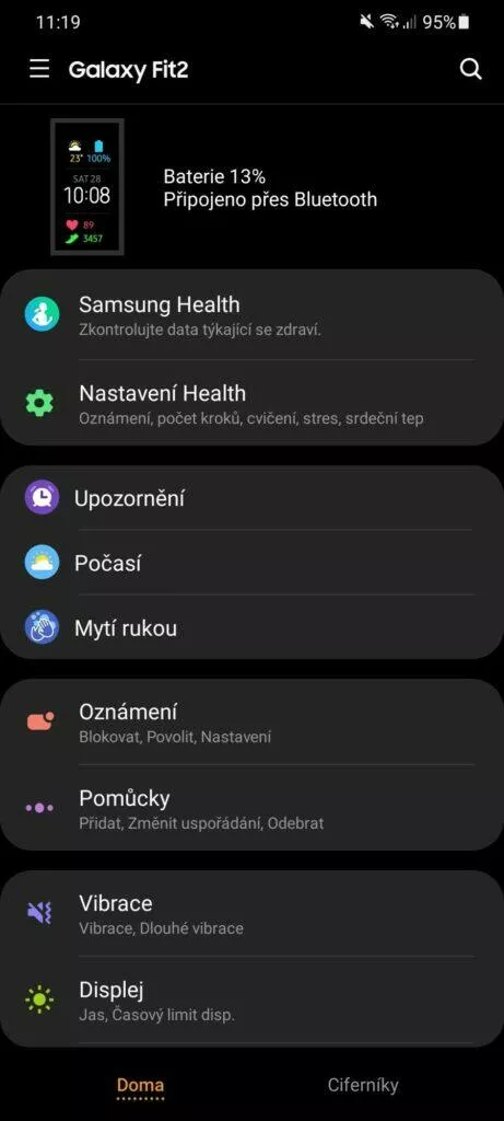 Galaxy Wearable hlavní stránka 1