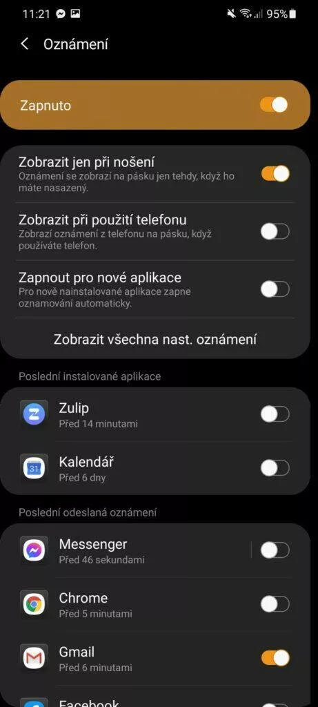 Galaxy Wearable oznámení