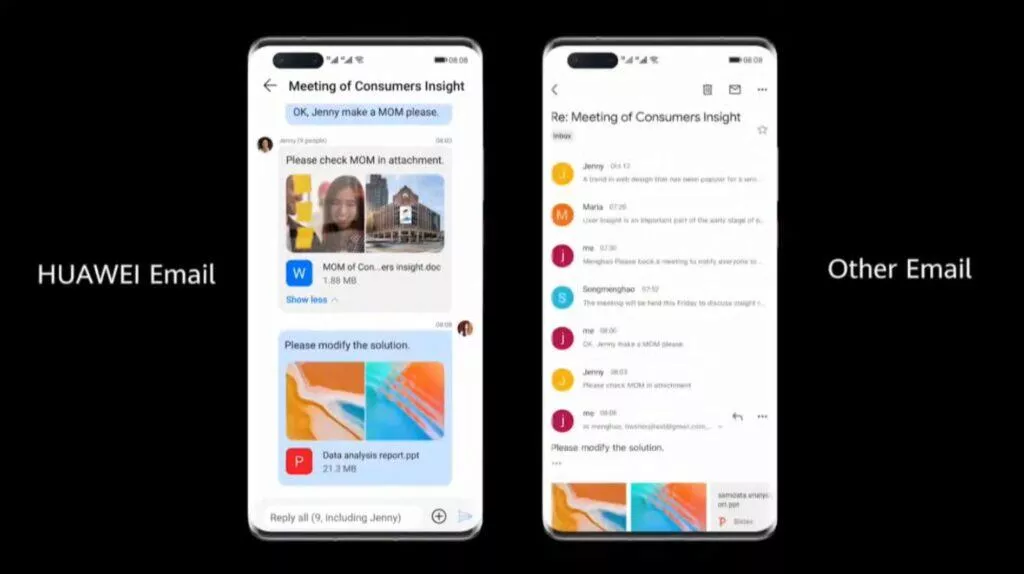 EMUI 11 zajímavé funkce e-mail conversation mode porovnání