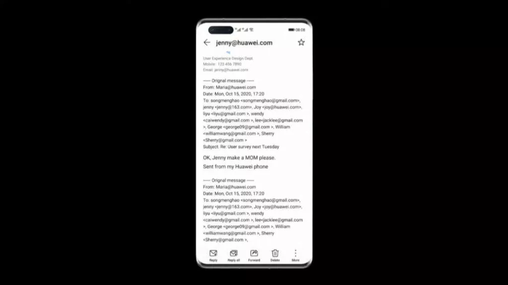 EMUI 11 zajímavé funkce e-mail conversation mode tělo klasické zprávy
