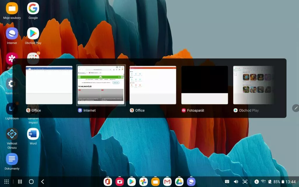 samsung galaxy tab s7 dex prepinani aplikaci