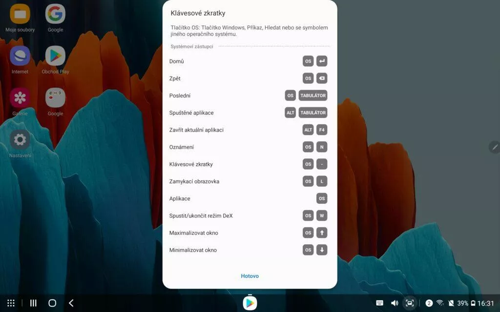 samsung galaxy tab s7 dex zkratky