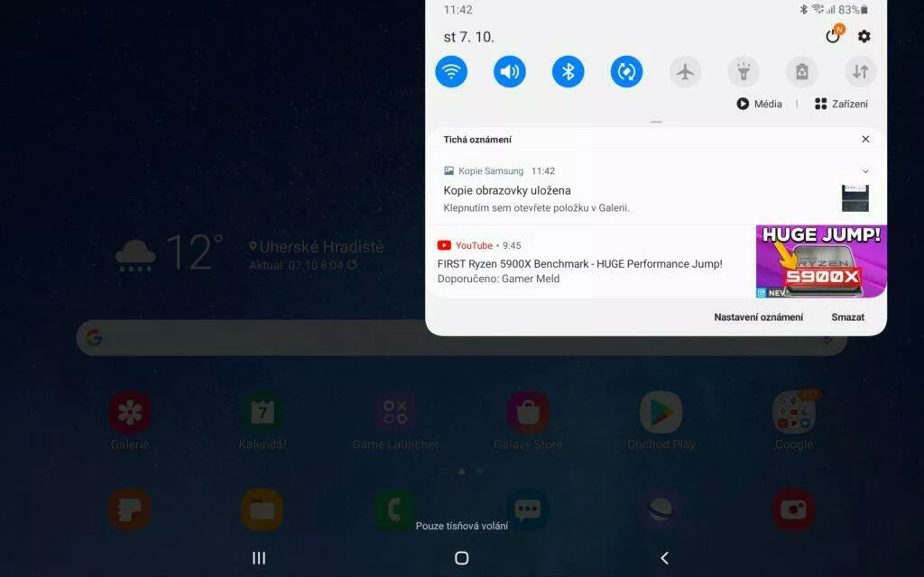samsung galaxy tab s7 notifikace