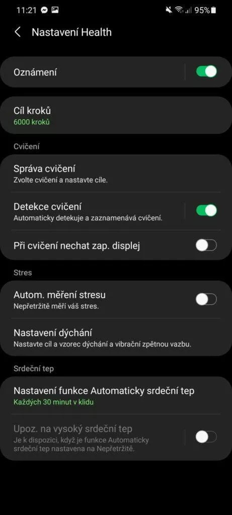 Samsung Health nastavení