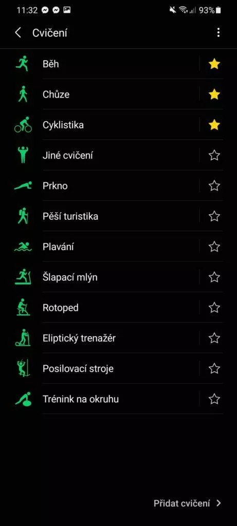 Samsung Health pořadí sportů