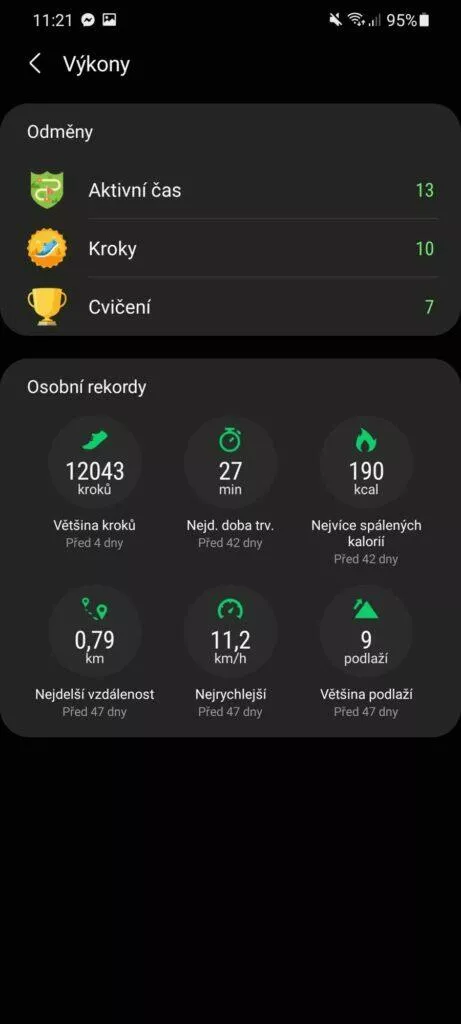 Samsung Health výkony
