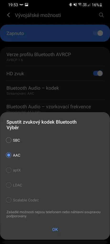 Bluetooth kodeky kvalita zvuku nabídk kodeků