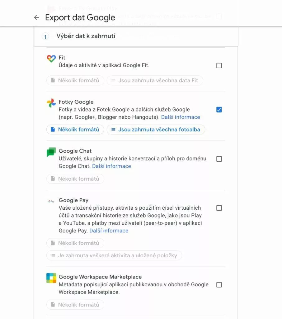 Google Fotky jak stáhnout v Google Takeout