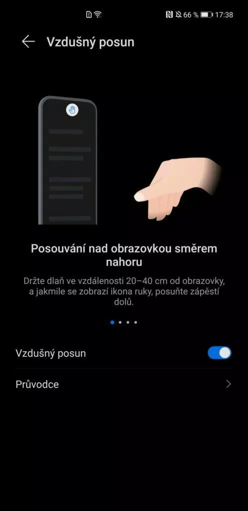 EMUI 11 Huawei Mate 40 Pro vzdušná gesta posouvání