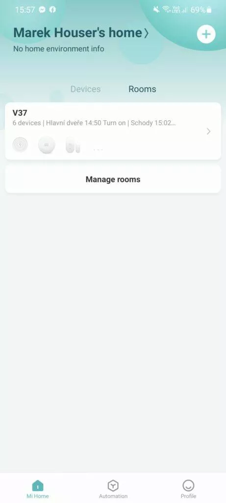 Xiaomi Home hlavní karta