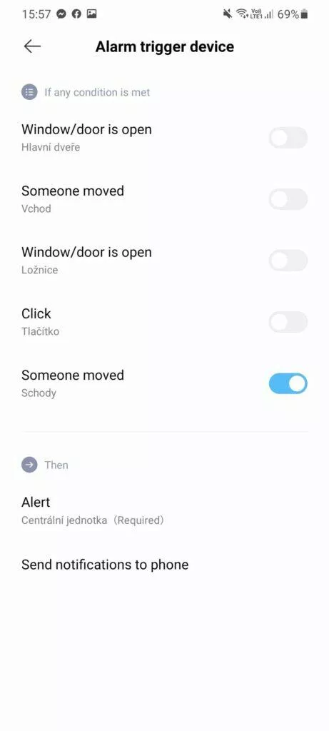 Xiaomi Home nastavení alarmu