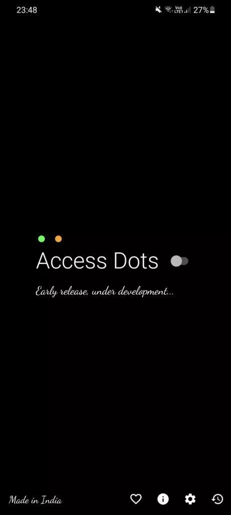 Android notifikace použití kamery mikrofonu Access Dots hlavní stránka
