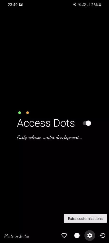 Android notifikace použití kamery mikrofonu Access Dots nastavení