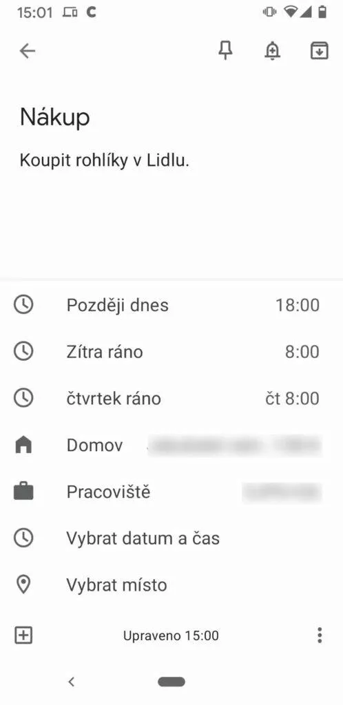 Google Keep připomenutí podle polohy nastavení