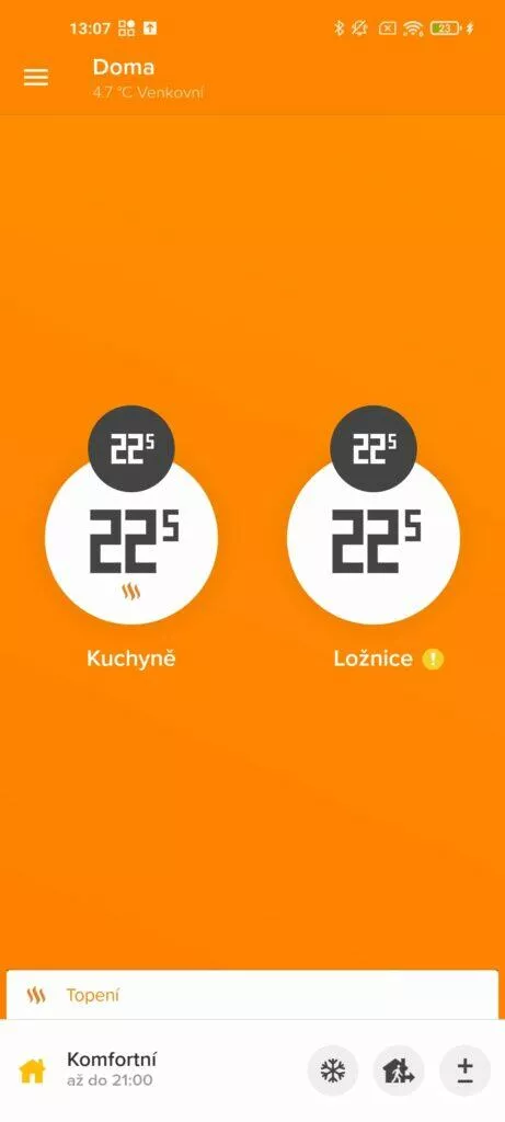netatmo energy uvodni obrazovka