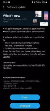 galaxy s21 problém s baterií aktualizace