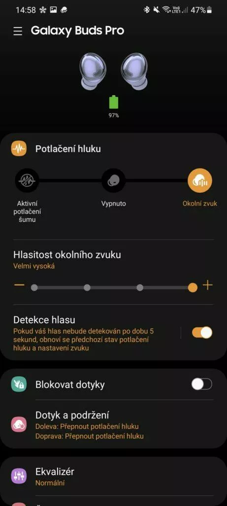 Galaxy Wearable ANC ambientní mód