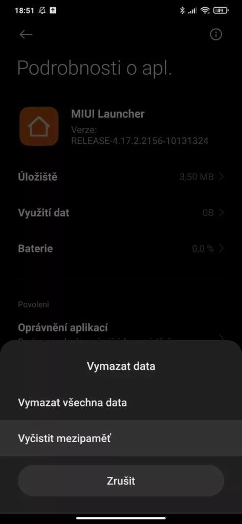 MIUI Launcher vyčistit mezipaměť