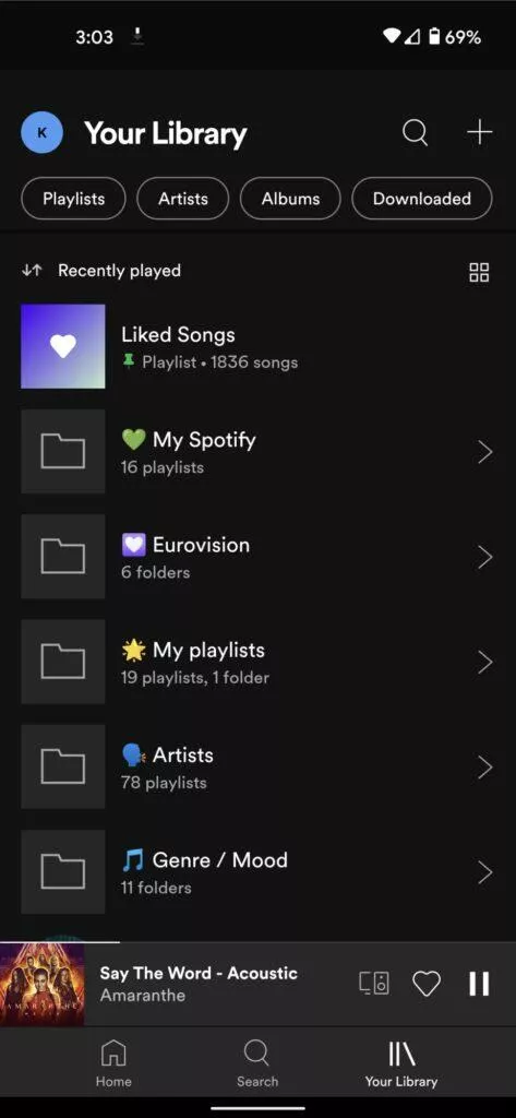 Spotify offline obsah na jednom místě nové tlačítko