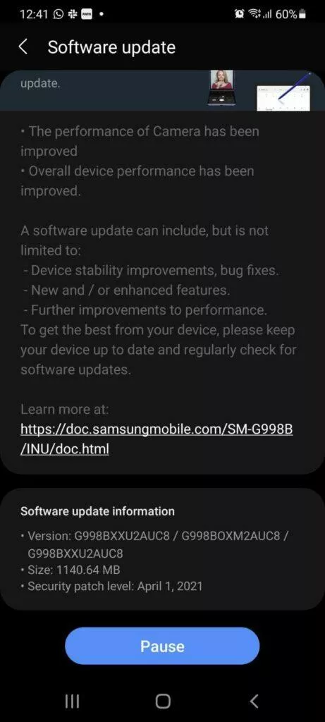 Galaxy S21 aktualizace fotoaparát - seznam zmen
