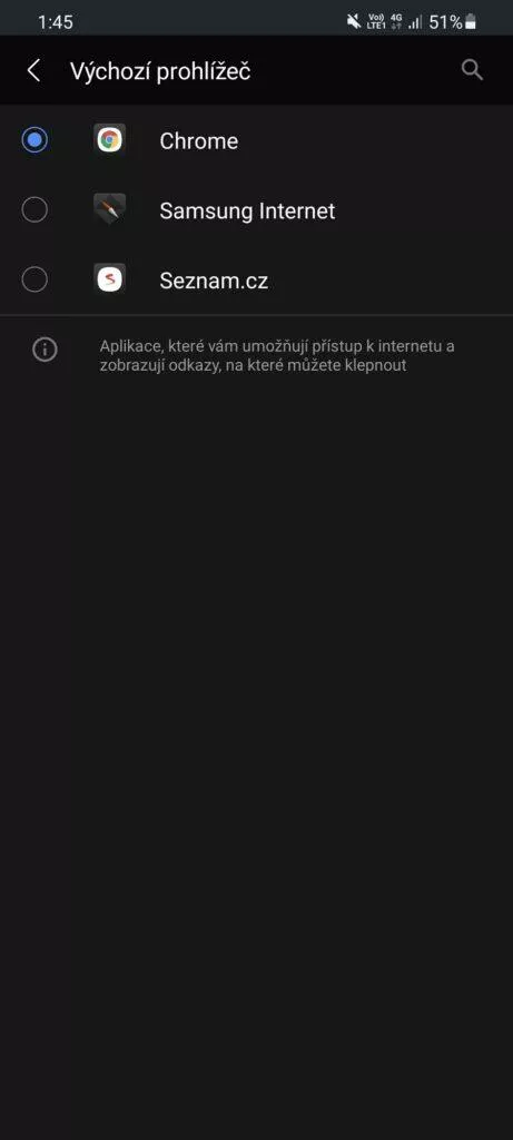 Jak změnit výchozí aplikace One UI prohlížeč