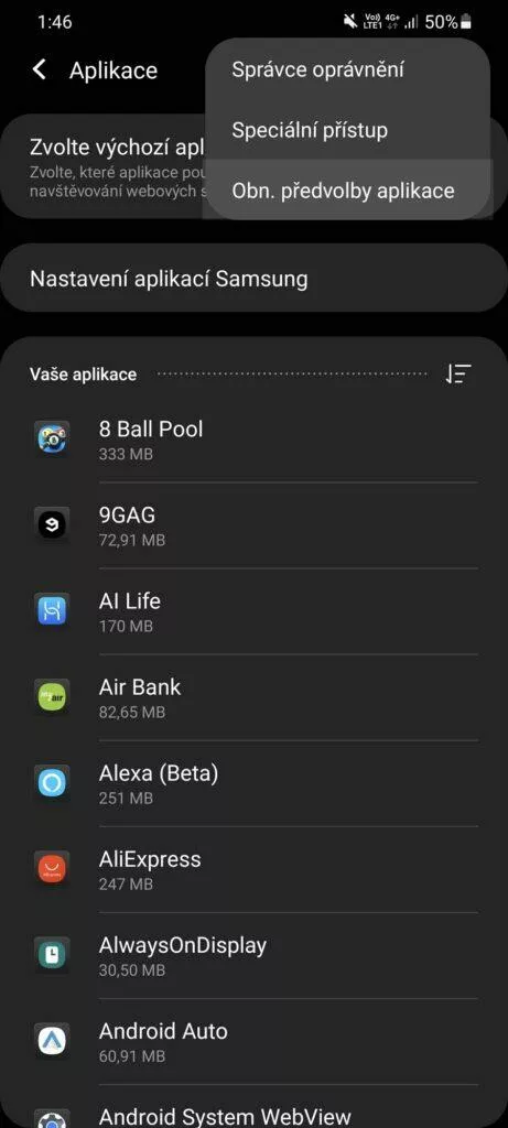 obnovení nastavení