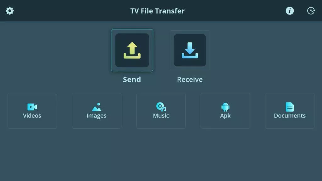 TV File Transfer hlavní menu