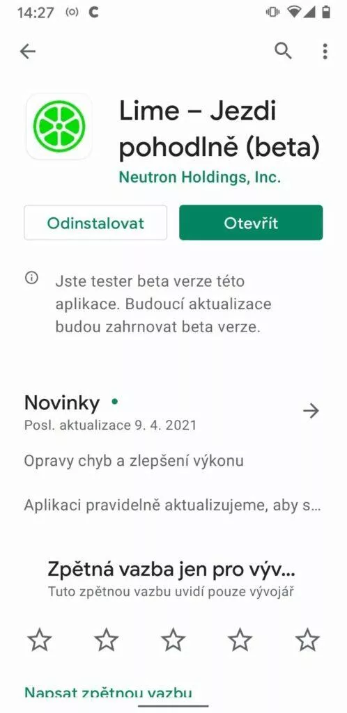 aplikace v betatestu
