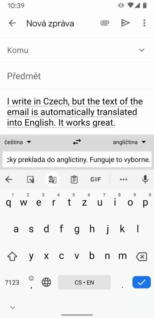Gboard tipy - integraovani prekladac