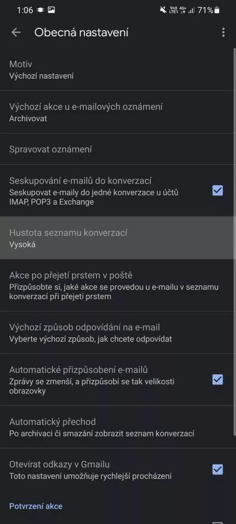 hustota seznamu konverzací
