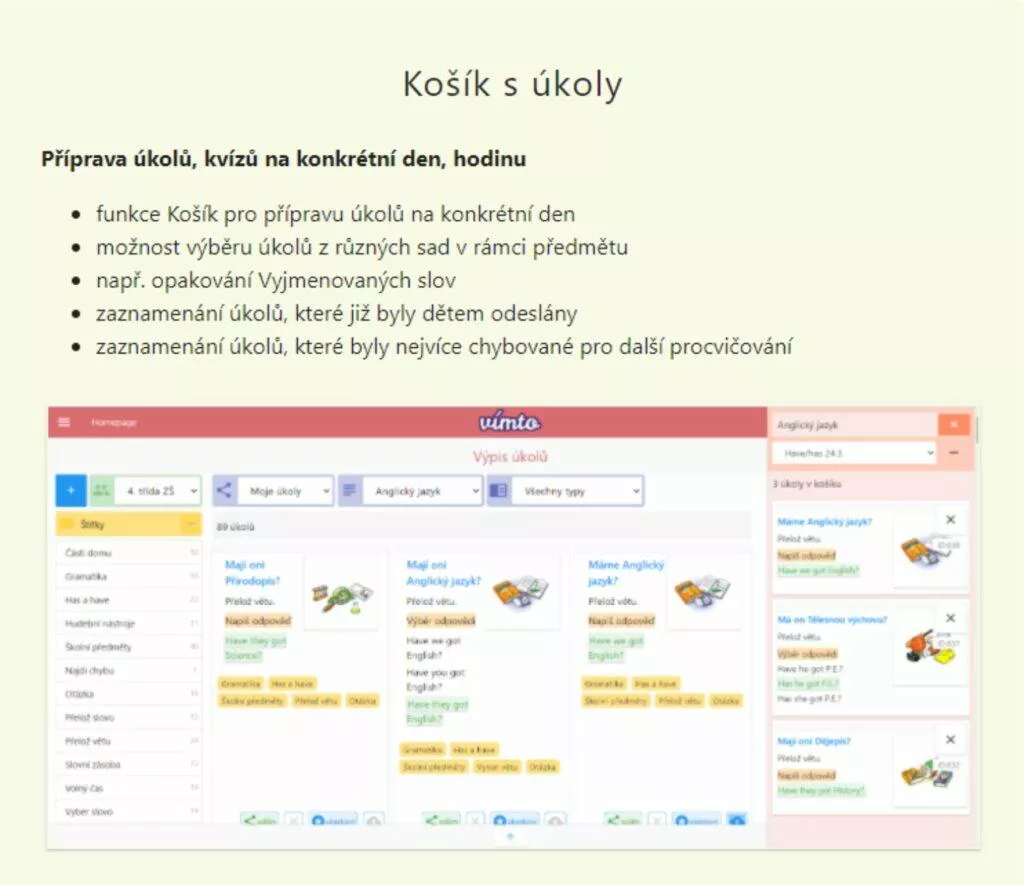 košík s úkoly