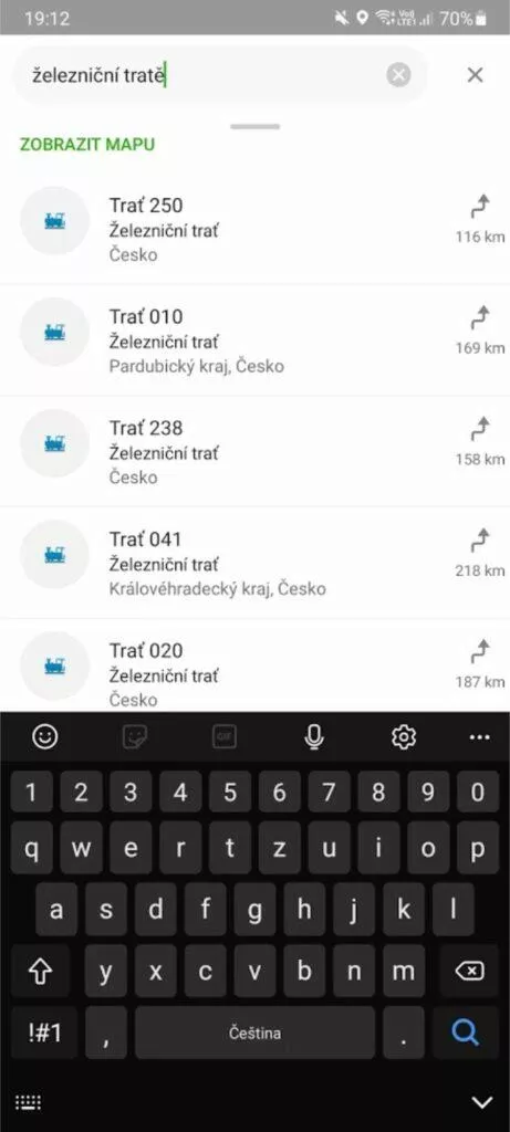 Mapy.cz železniční tratě vyhledávání