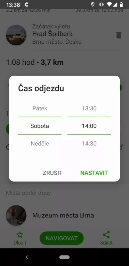 pocasi nastaveni cas odjezdu
