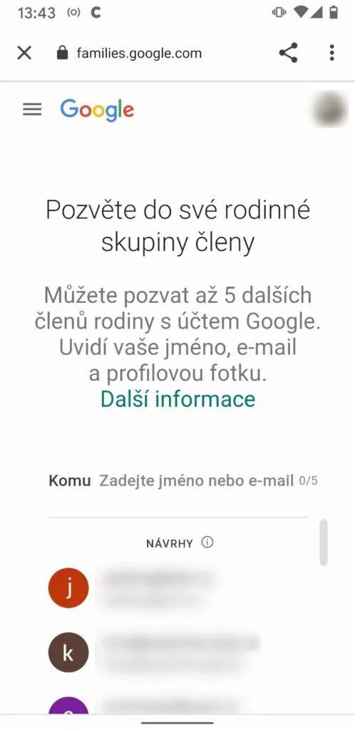 Triky v Google Play - pozvanky do rodine skupiny