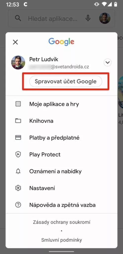 Triky v Google Play - spravovat ucet