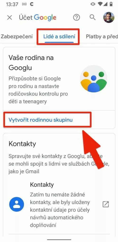 vytvorit rodinou skupinu