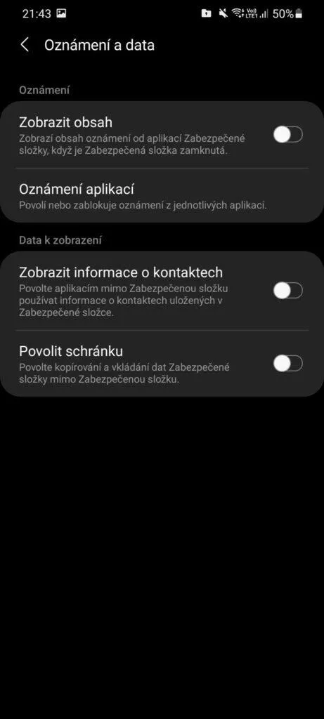 Zabezpečená složka oznámení data