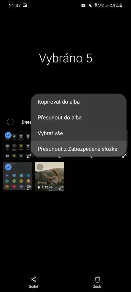 Zabezpečená složka přesun souboirů ze složky