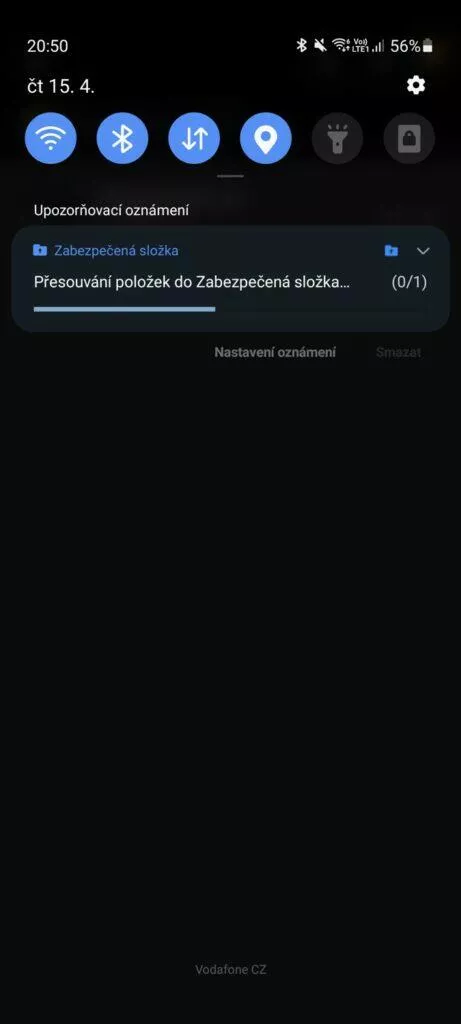 Zabezpečená složka průběh přesouvání