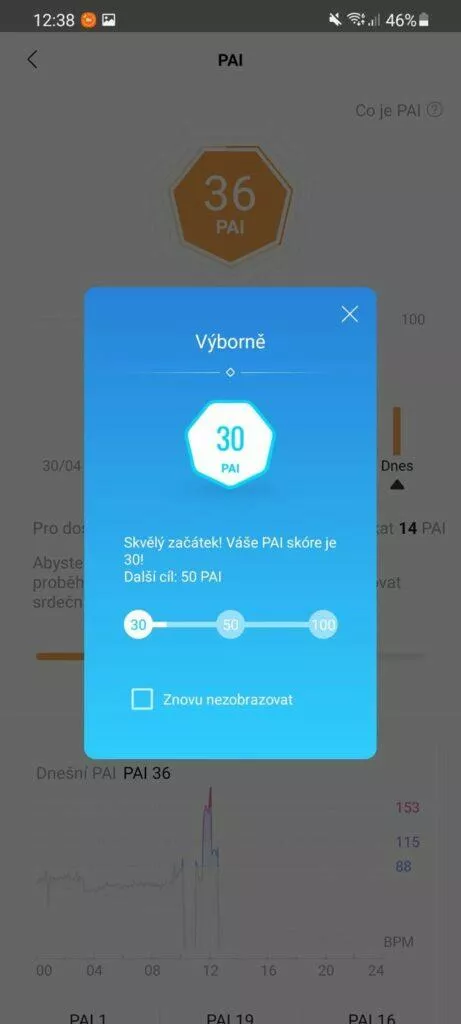 aplikace Mi Fit PAI skóre