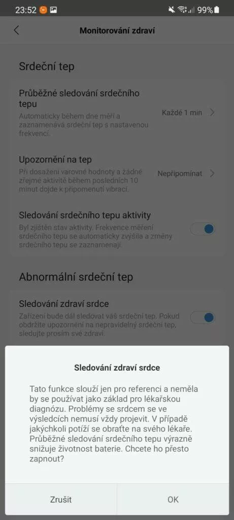aplikace Mi Fit sledování zdraví srdce